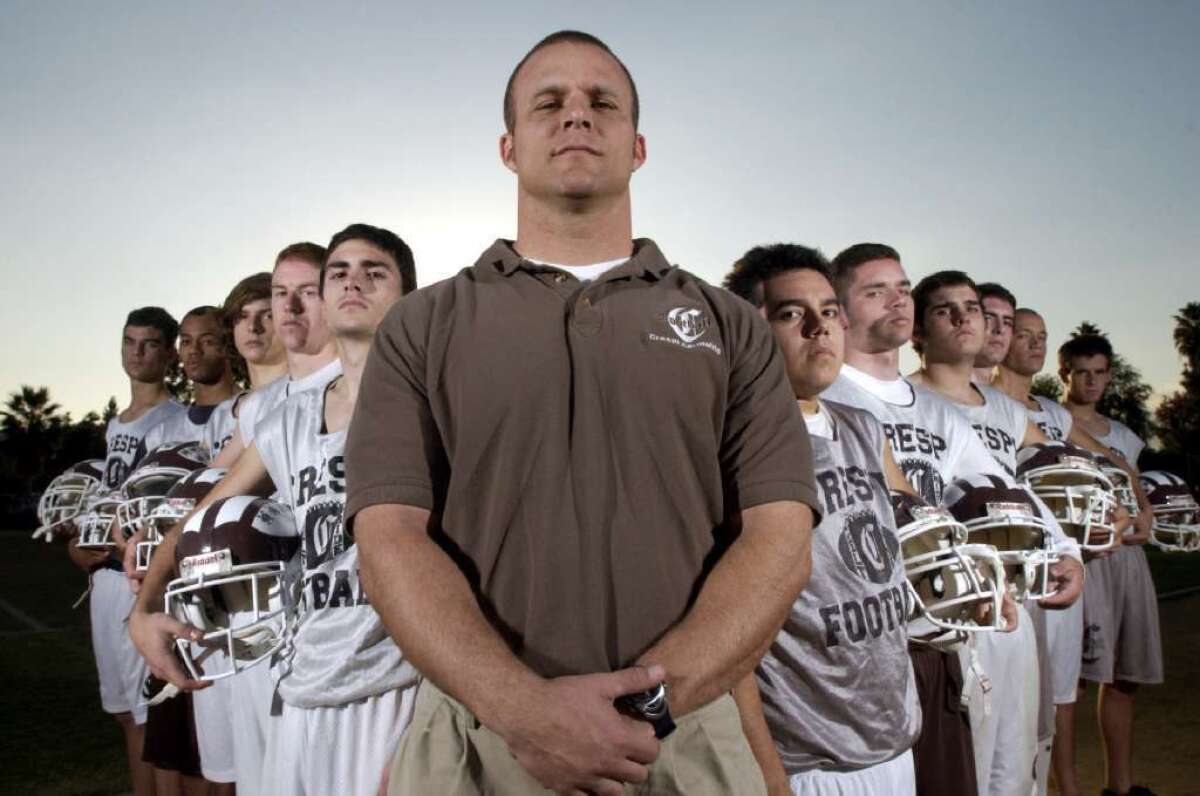 Crespi Coach Troy Thomas, in this photo from 2003, was a member of the Celts' 1986 Big Five Conference championship team that will be honored at halftime on Friday.