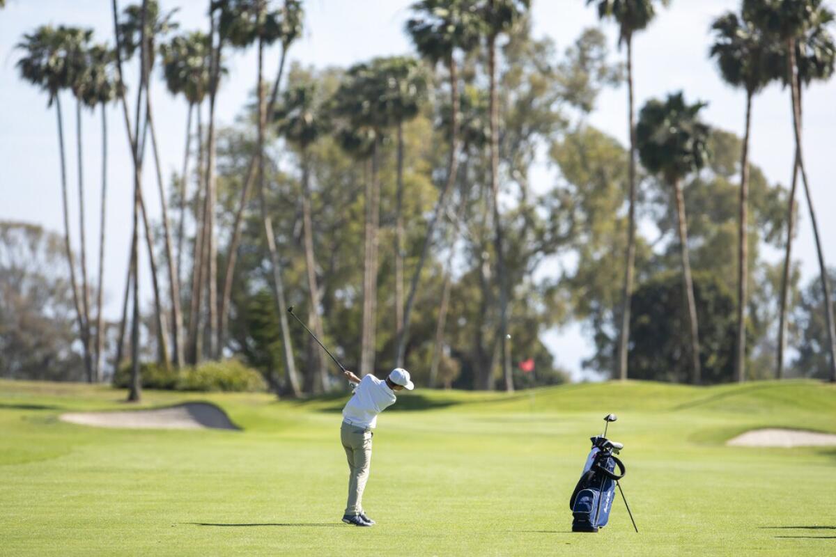Calder Overfelt, seen competing for Corona del Mar in 2019, was one of the scoring golfers for the Sea Kings. 