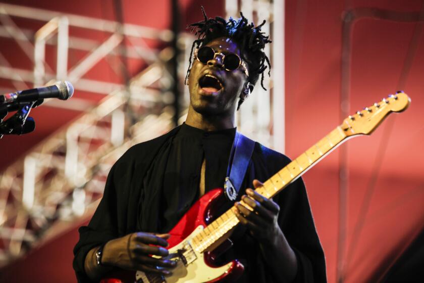 INDIO,CA -- FRIDAY, APRIL 20, 2018-- Moses Sumney performs at Coachella week two. (Maria Alejandra Cardona / Los Angeles Times)