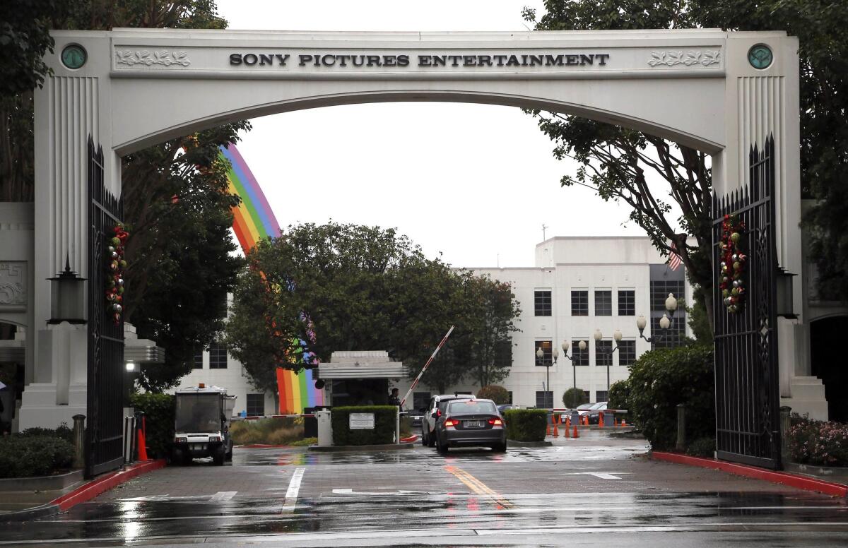 The Sony Pictures Entertainment headquarters in Culver City is shown. A number of employees received a threatening email on Friday.