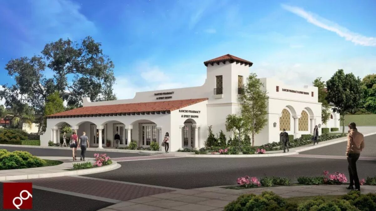 A rendering of the new Rancho Santa Fe Pharmacy building on La Granada and El Tordo.