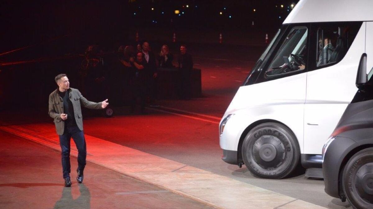 Tesla CEO Elon Musk unveils the Semi electric truck in 2017