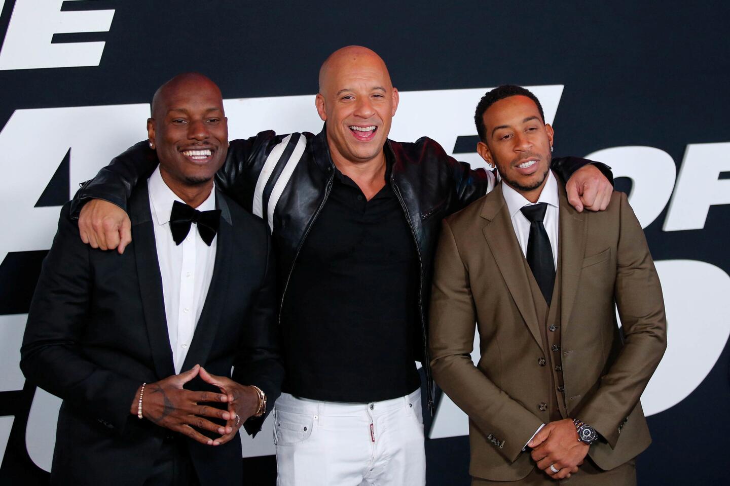 Actors Tyrese Gibson, Vin Diesel and Ludacris attend 'The Fate Of The Furious' New York premiere at Radio City Music Hall in New York