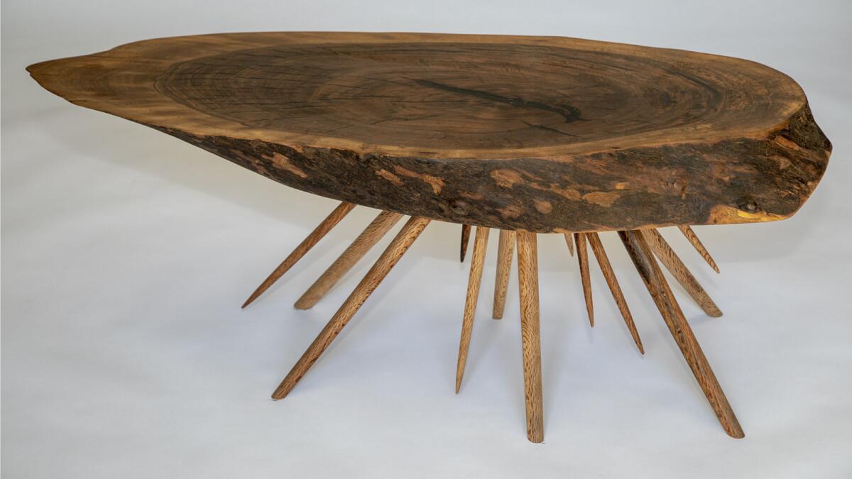 A table designed by Tyler Dituri, of Wildwood Wares & Furnishing, on display at Angel City Lumber.