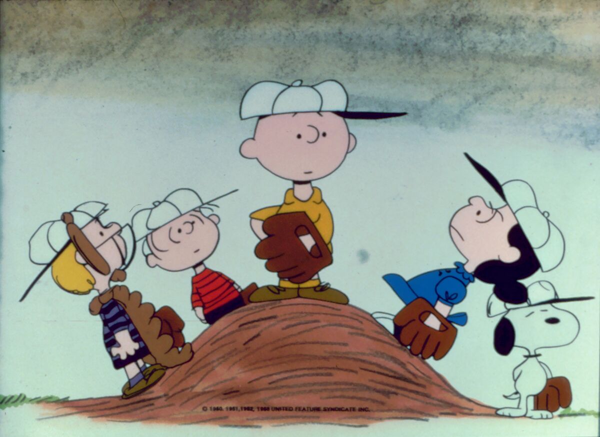 An illustration of cartoon characters playing baseball