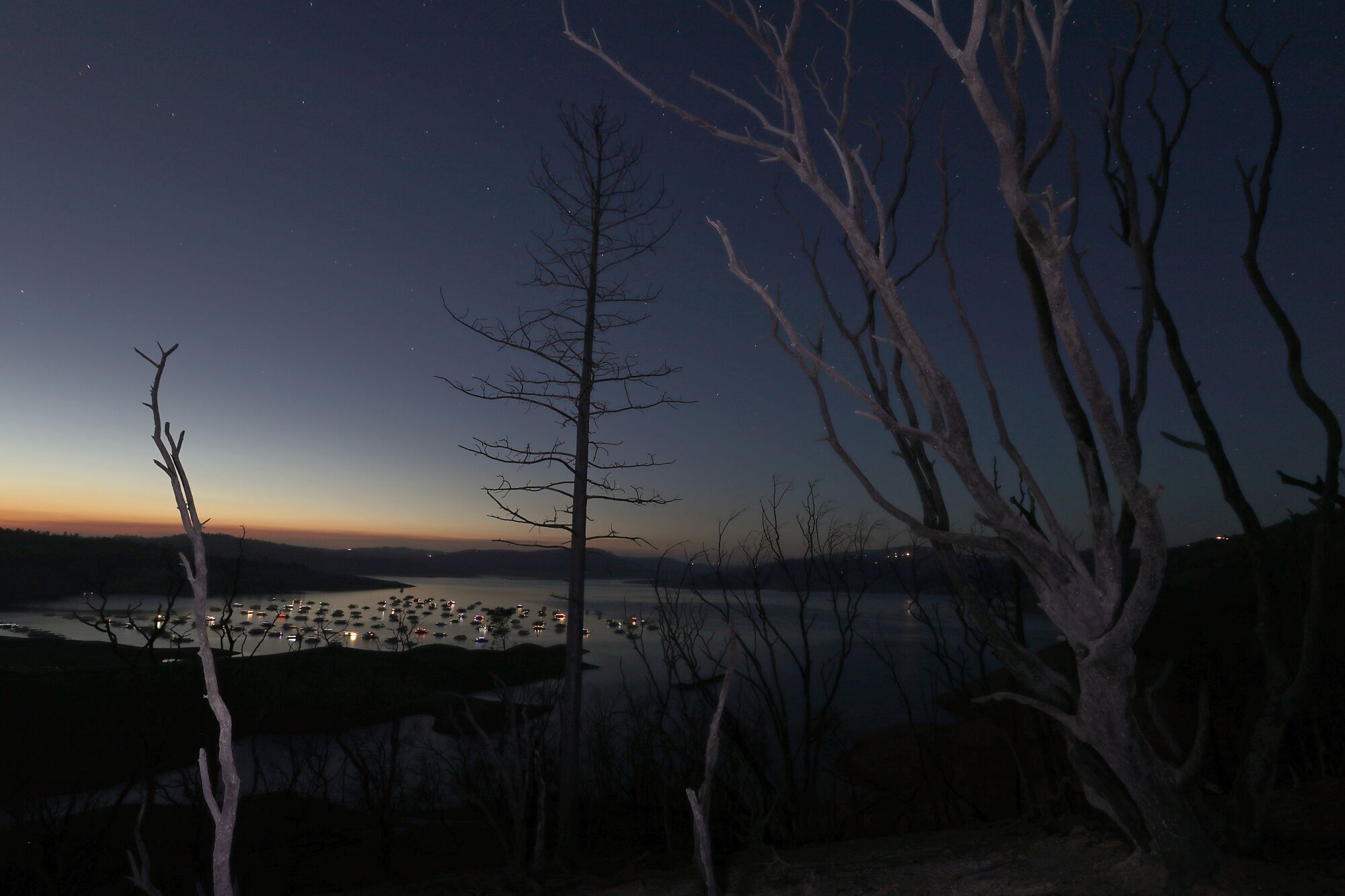 Charred landscape around Lake Oroville, Calif.