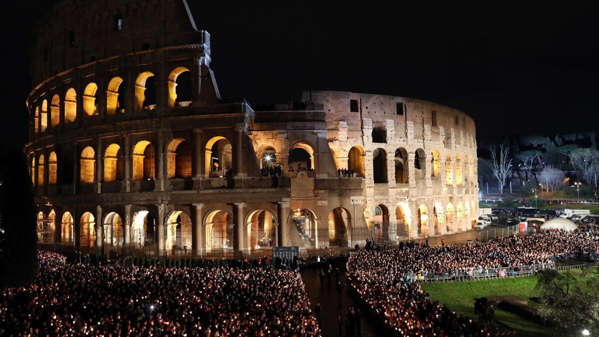 The Colosseum during the Stations of the Cross celebrated by Pope Francis.