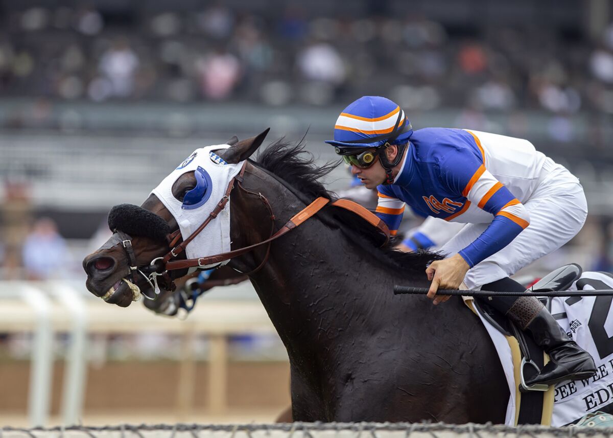 Pee Wee Reese, with Flavien Prat aboard, wins the Eddie D Stakes.