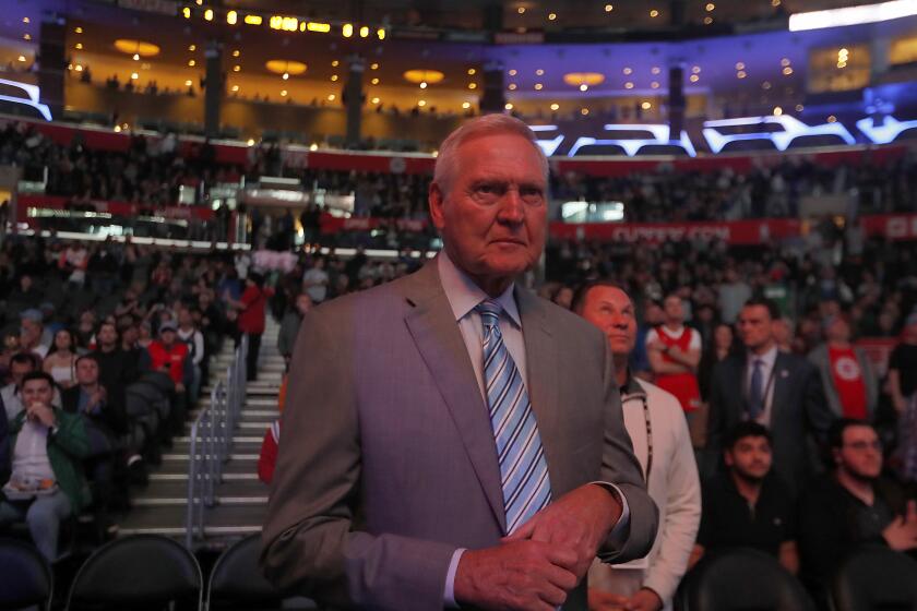LOS ANGELES, CALIF. - DEC. 3, 2019. Clippers general manager Jerry West arrives for a game between the Clippers and the Blazers on Tuesday night, Dec. 3, 2019. (Luis Sinco/Los Angeles Times)