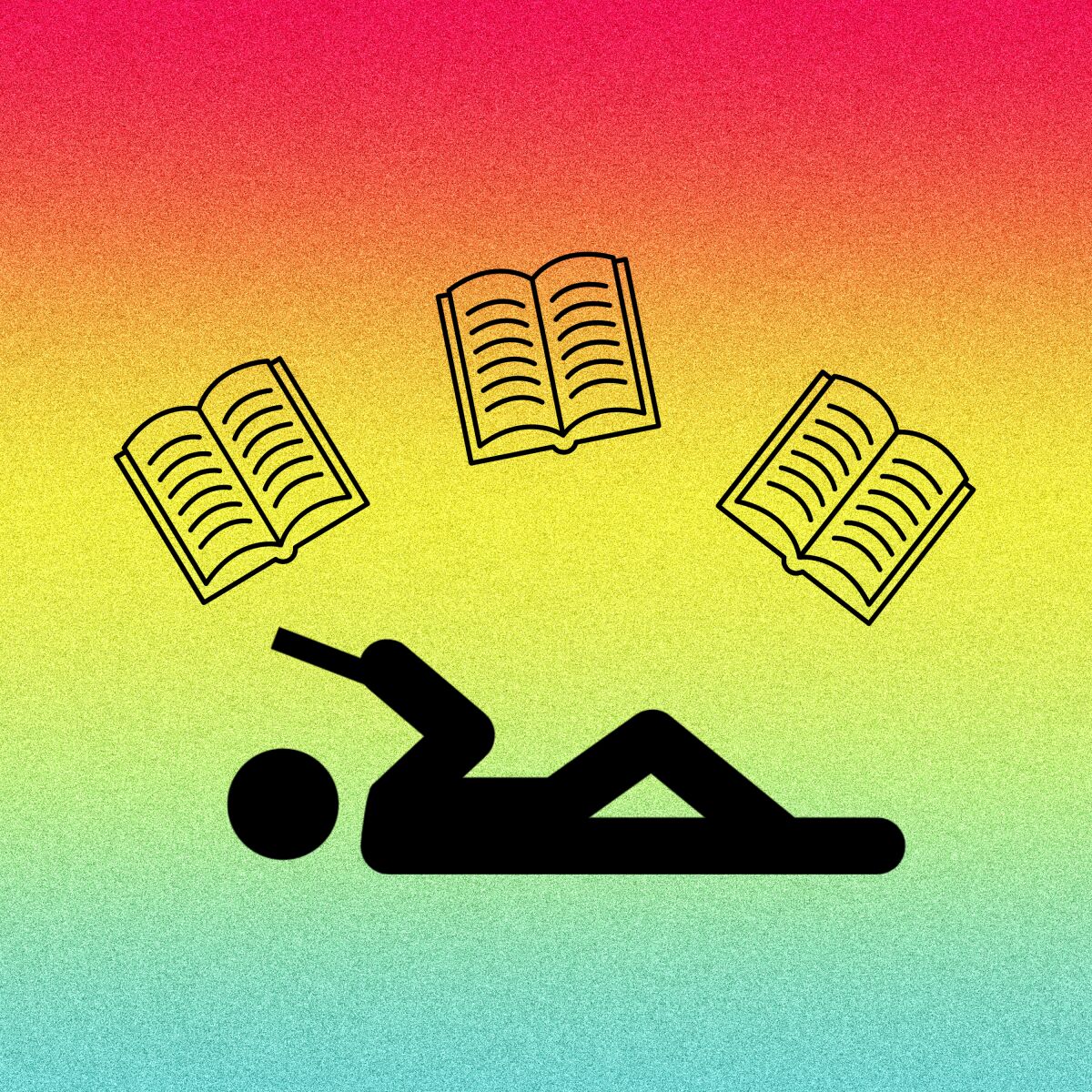 Illustration of a figure lying on its back reading.