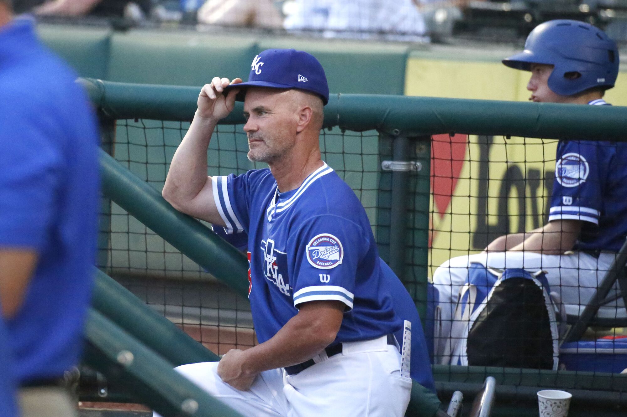 Oklahoma City Dodgers manager Travis Barbary watches the team against the New Orleans Baby Cakes on June 25, 2019. 