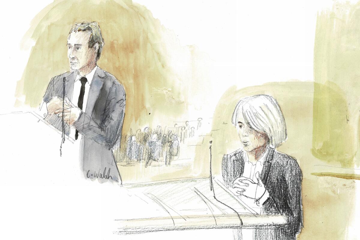 Este boceto en el tribunal realizado por Cynthia Walsh el lunes 10 de octubre de 2022 