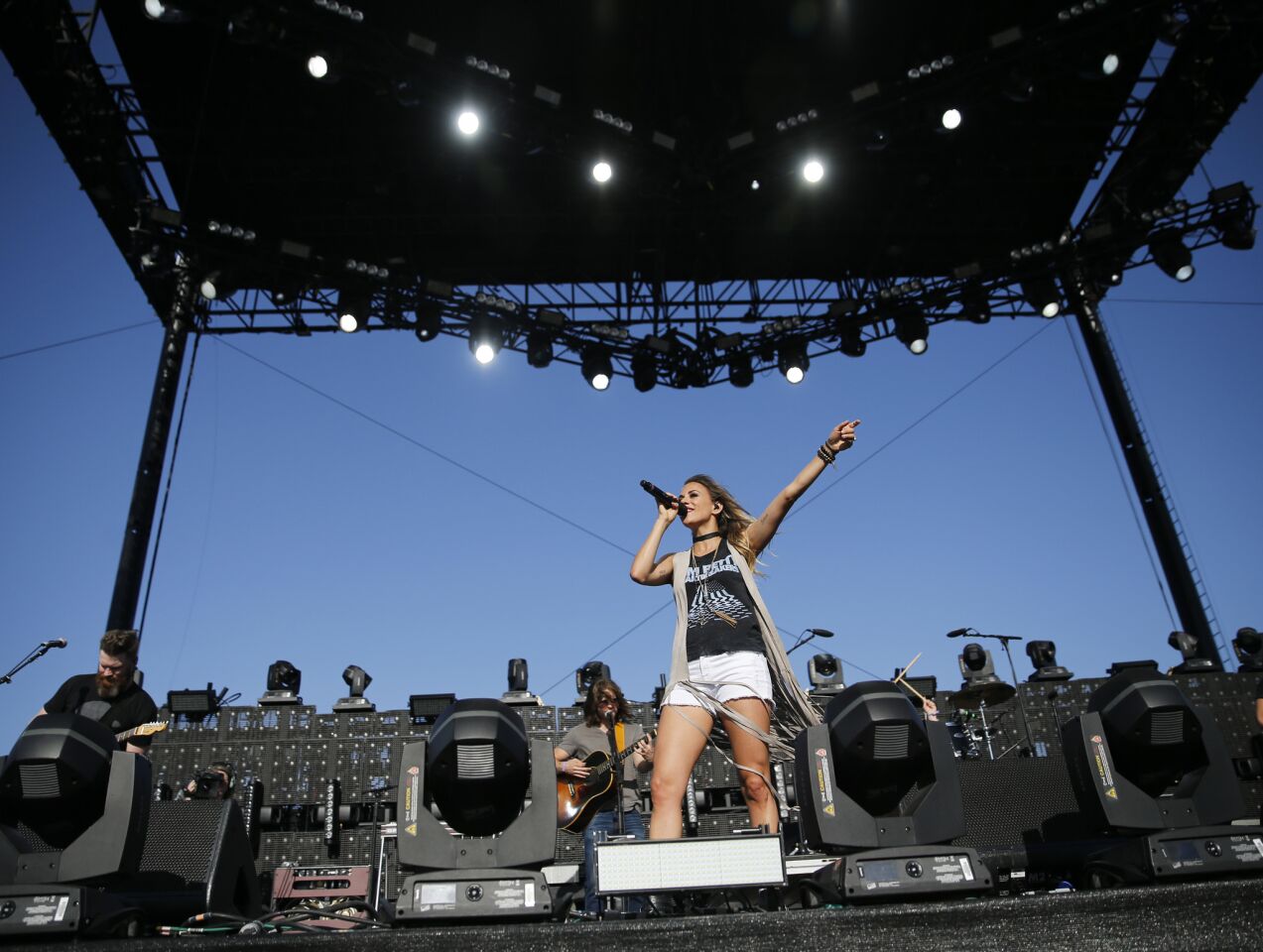 Jana Kramer performs on the Mane stage during the first day of the 10th anniversary of Stagecoach Country Music Festival at the Empire Polo Club in Indio on April 29, 2016.