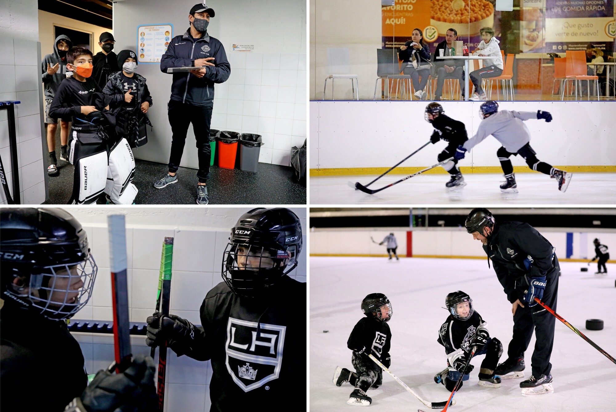 Mexico City Jr. Kings youth hockey league practice at the ice skating rink in Centro Santa Fe shopping mall.