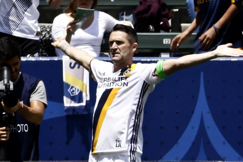 Galaxy forward Robbie Keane, celebrating a goal against New England on May 8, might not be in the starting lineup Saturday.