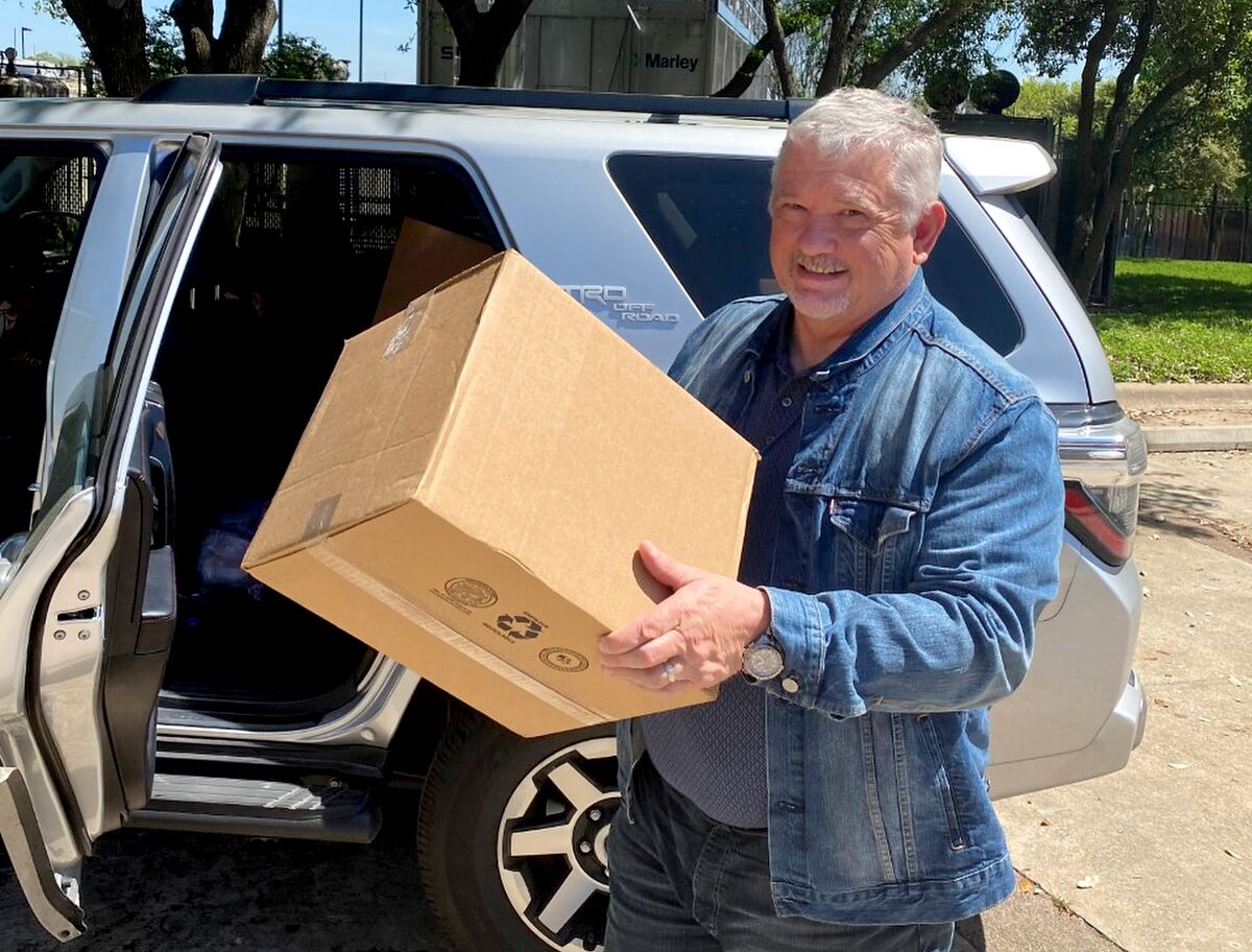 Val Stark, who works for Catalyst Health Network, a firm that provides services to medical practices in Texas, drove to Austin to pick up masks for physicians in the Dallas-Fort Worth areas.