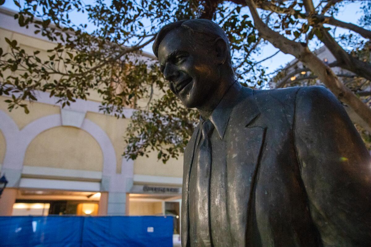 A statue of former Gov. Pete Wilson at Horton Plaza.