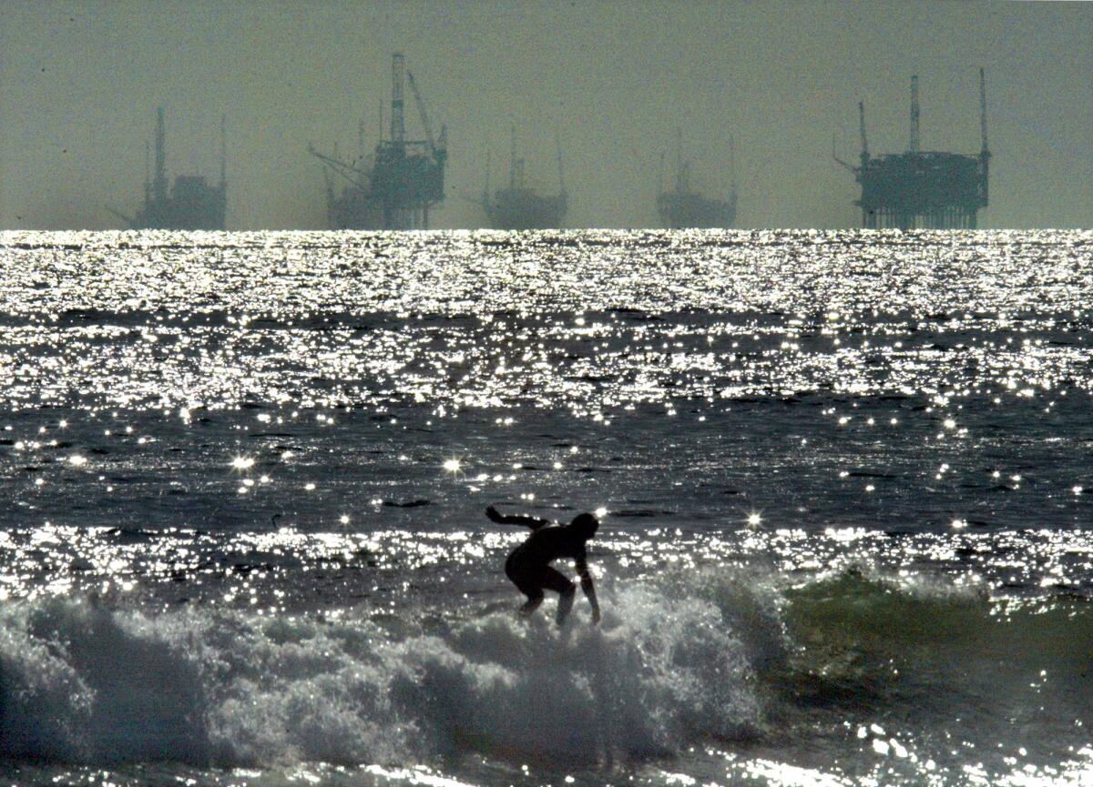 Oil rigs off the California coast.