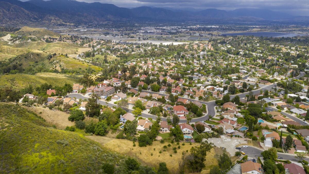 Single-family homes in the Granada Hills neighborhood of Los Angeles. Such tracts have drawn the eye of housing advocates seeking to increase density.