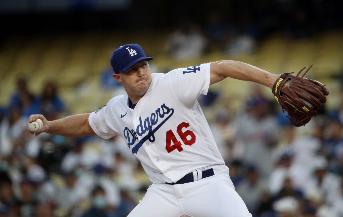 Dodgers starting pitcher Corey Knebel only pitched the first inning against the New York Mets.