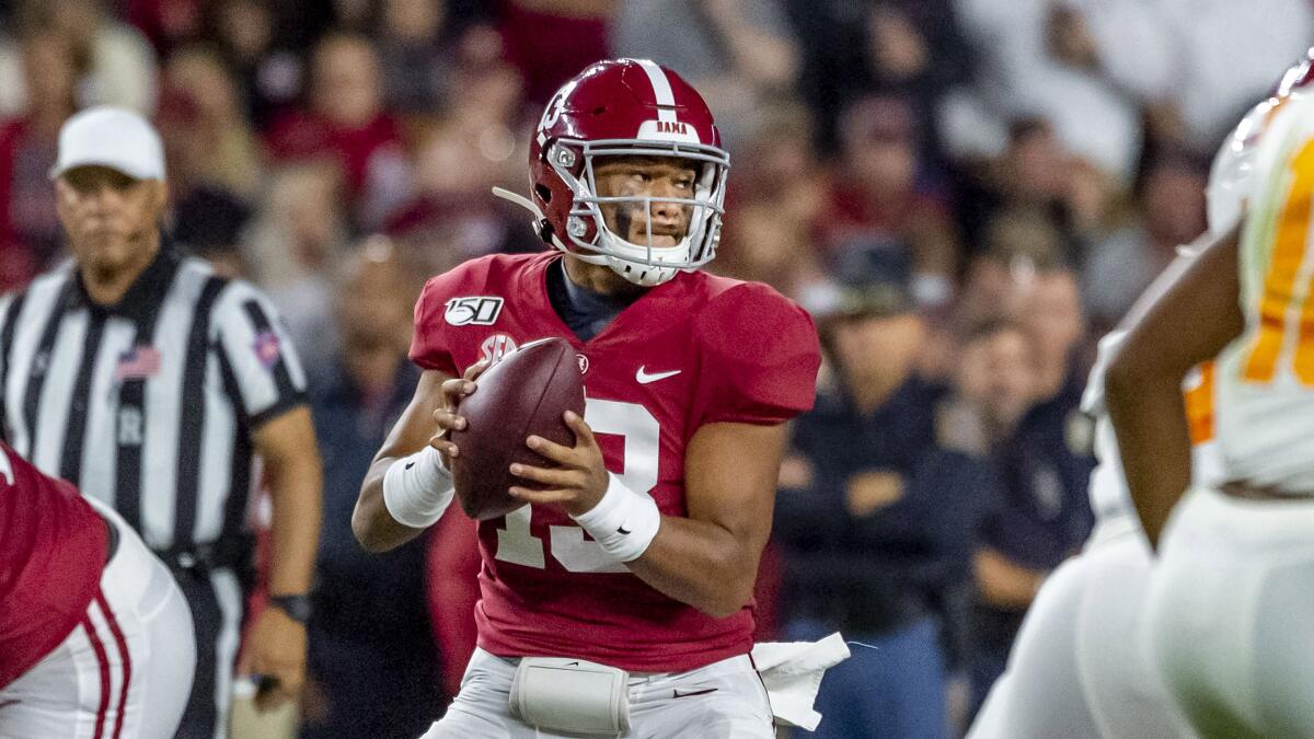 Alabama quarterback Tua Tagovailoa during the first half against Tennessee on Oct. 19, 2019 in Tuscaloosa, Ala.