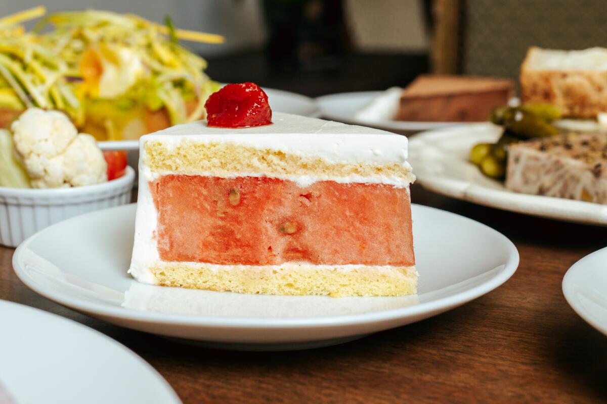 A slice of watermelon cake.