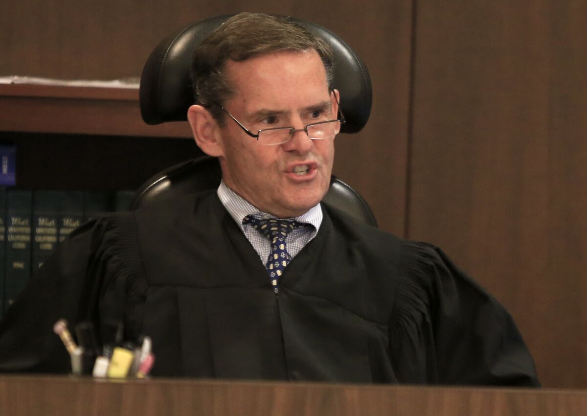 An appeals court on Tuesday backed a decision by Orange County Superior Court Judge Thomas Goethals, above, to remove the District Attorney's office from prosecuting the penalty phase of a case against a convicted mass killer.