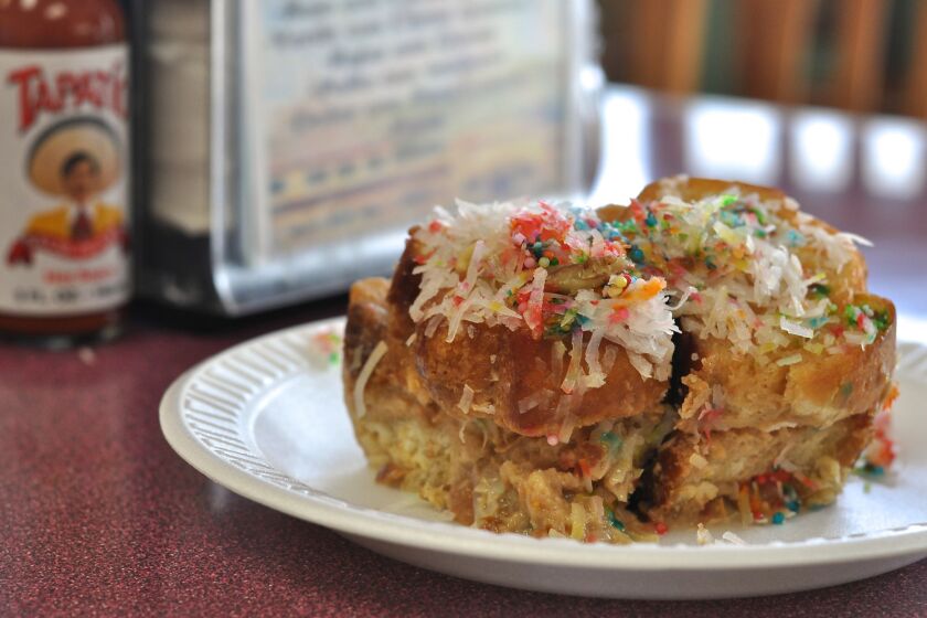 One variation on the traditional Mexican bread pudding, at Tamales Lilianas in East Los Angeles.