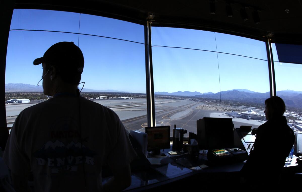 Air traffic controllers have a commanding view of the runways at Palm Springs International Airport, where airspace restrictions will be in place for President Obama's visit this weekend.