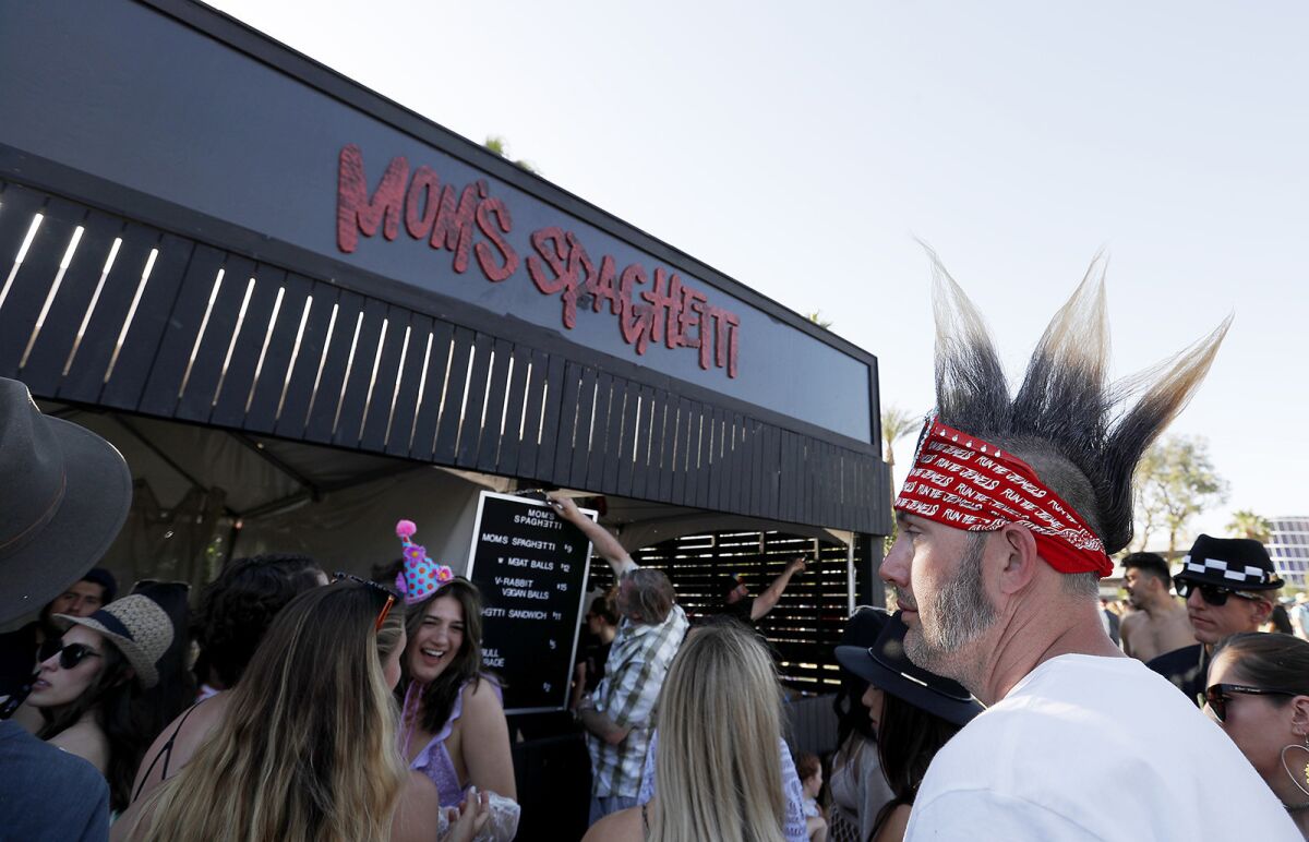 Exterior of the rapper Eminem's Mom's Spaghetti booth at the Coachella Music and Arts Festival.