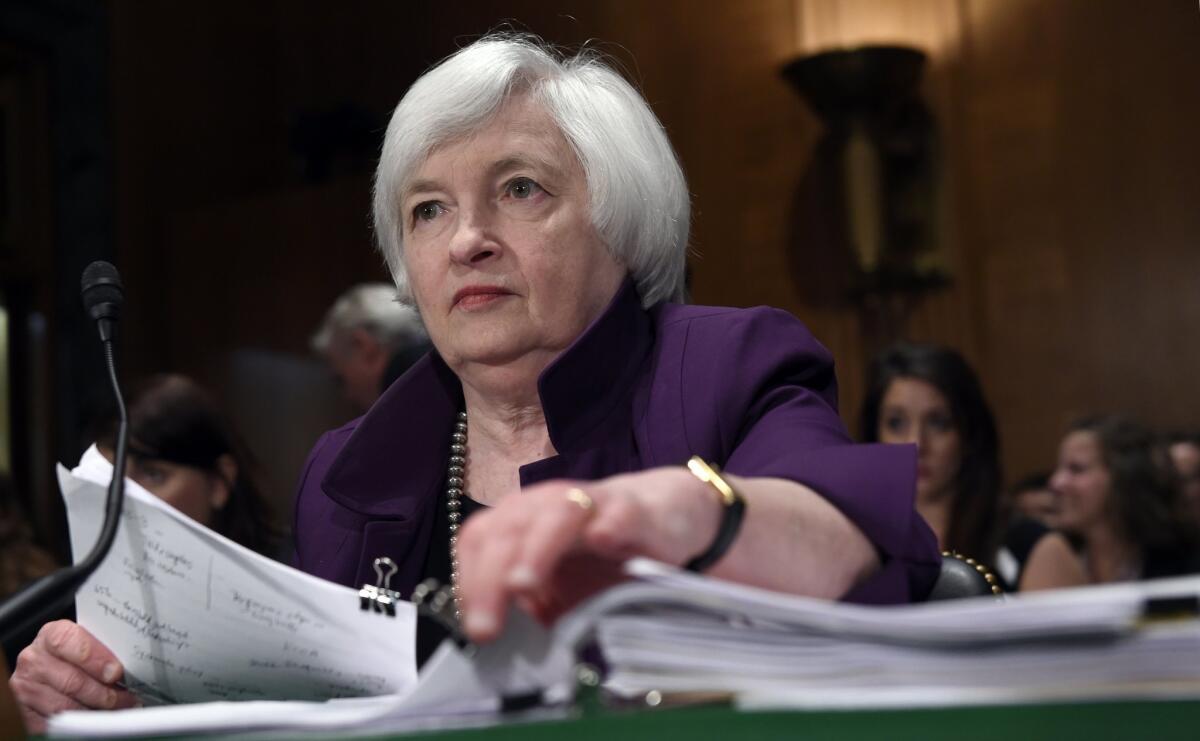 Federal Reserve Chair Janet Yellen prepares to testify before the Senate Banking Committee on Capitol Hill in Washington.