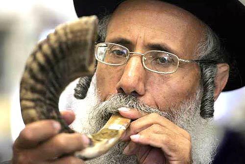 Rabbi Abraham Aria tried out a shofar at Solomon's Bookstore in the Fairfax district on Rosh Hashanah, the beginning of the Jewish new year. The rabbi from Israel came to the bookstore to buy a shofar for Maor Haim, a synagogue in North Hollwood.