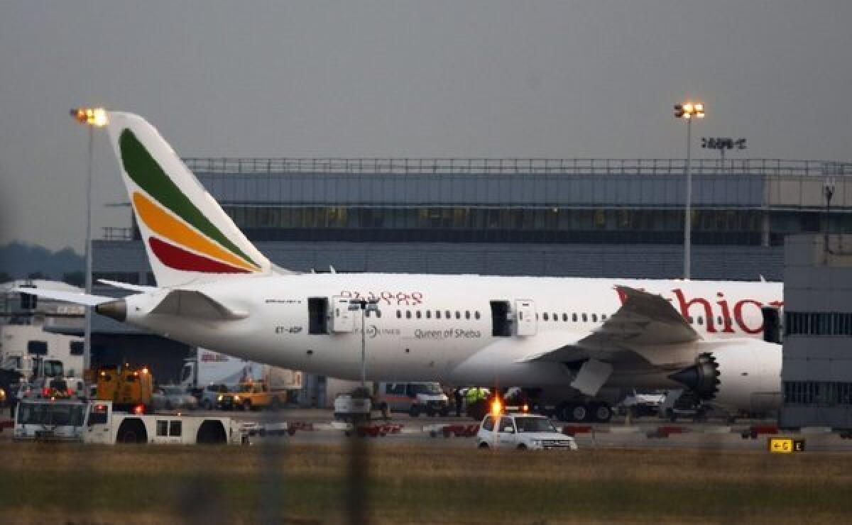 A Boeing 787 Dreamliner owned by Ethiopian Airlines caught fire at Heathrow Airport in London. Investigators said an emergency device probably was responsible.