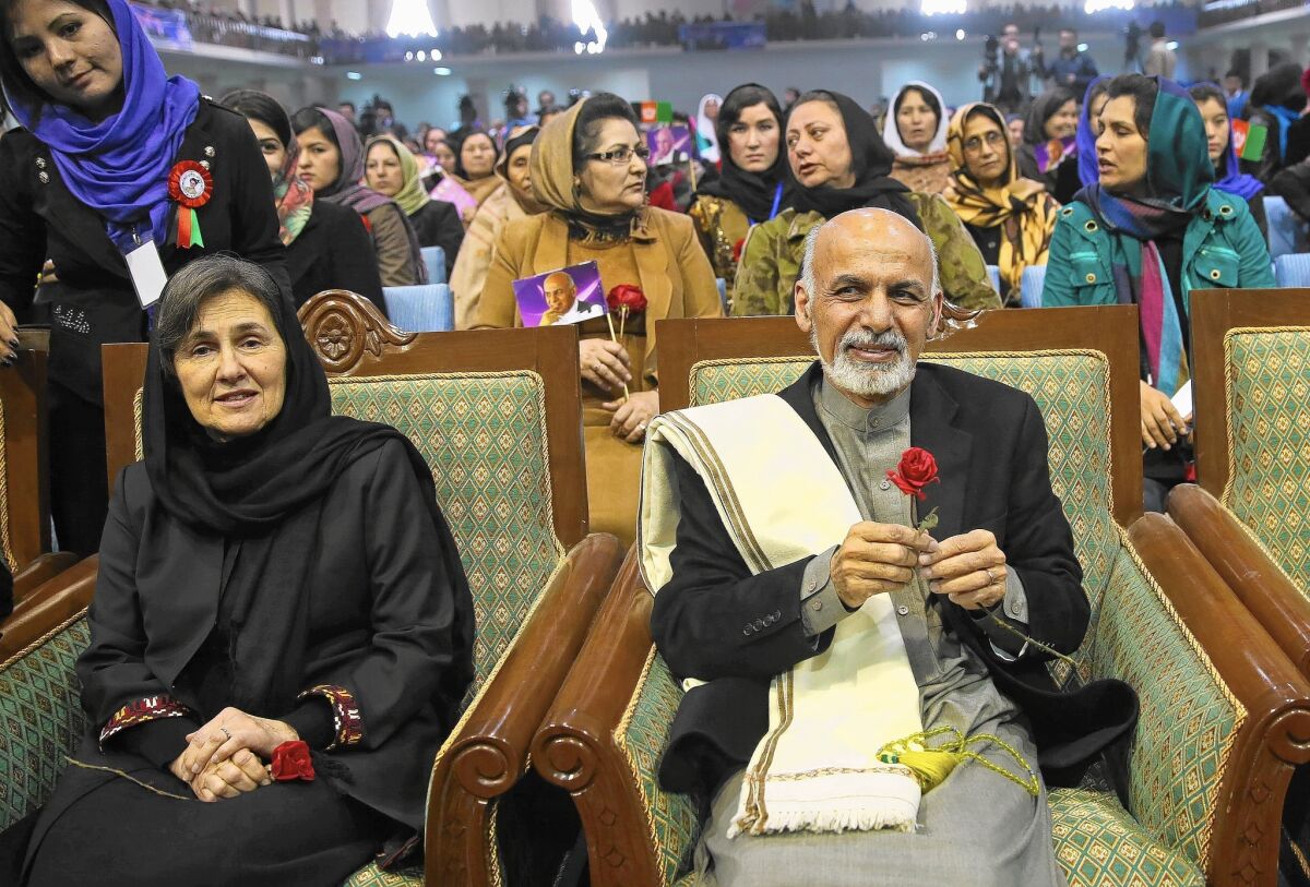 Rula Ghani attends a campaign rally for women in March on International Women's Day in Kabul with her husband, Ashraf Ghani, who is now president of Afghanistan.