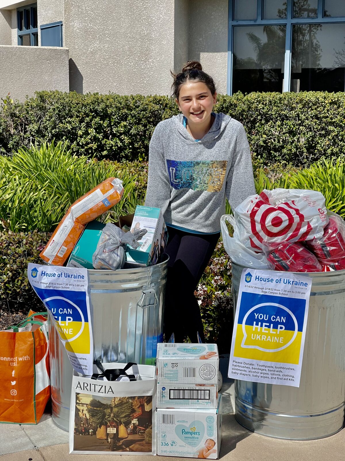 Sage Canyon sixth grader Daniella Segal led a donation drive for House of Ukraine.