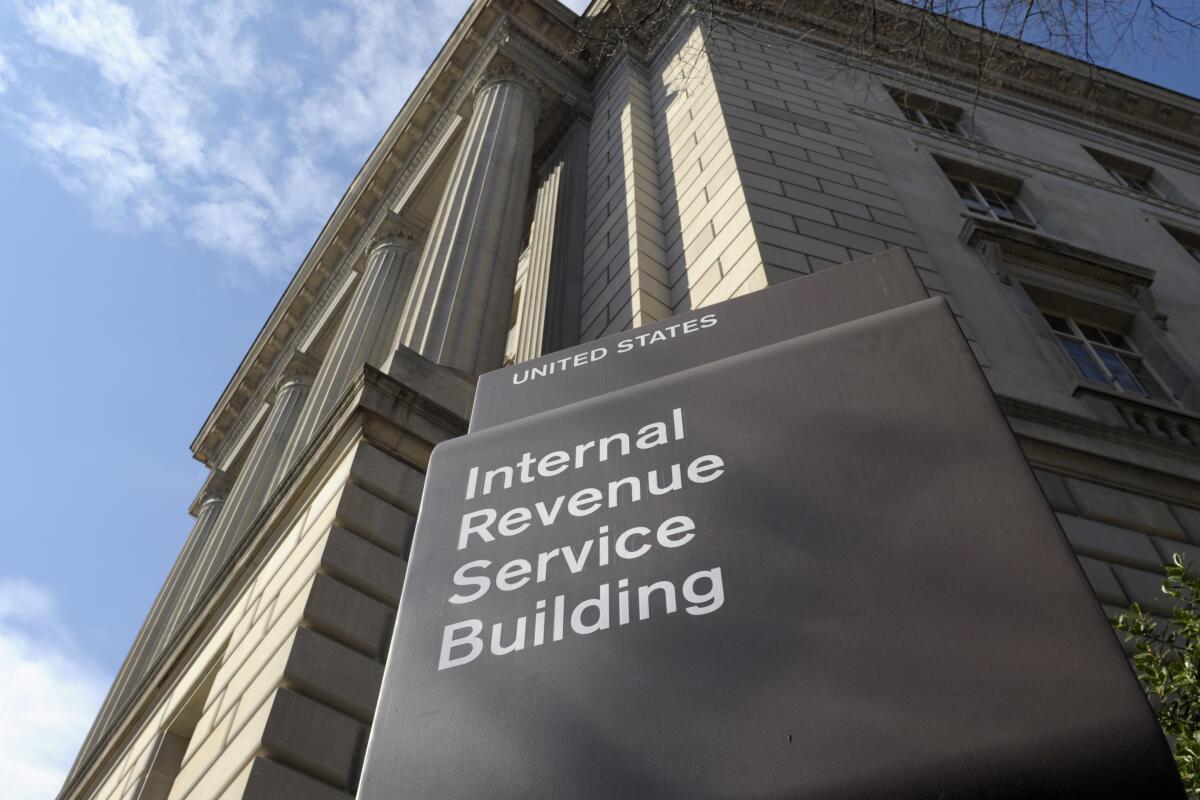 The exterior of the Internal Revenue Service building.