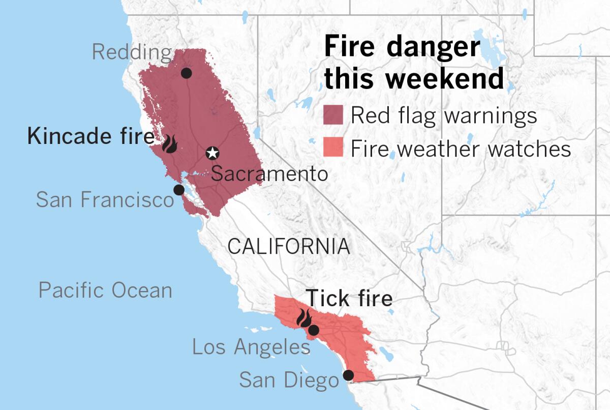 Red-flag warnings and fire weather watches across California