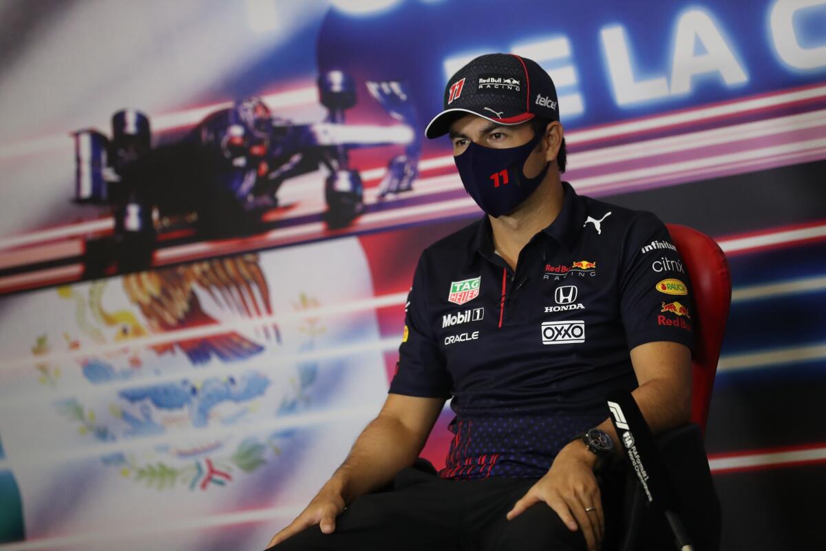 Formula One driver Sergio Perez, of Mexico, attends a press conference ahead of this weekend's Mexican Grand Prix.