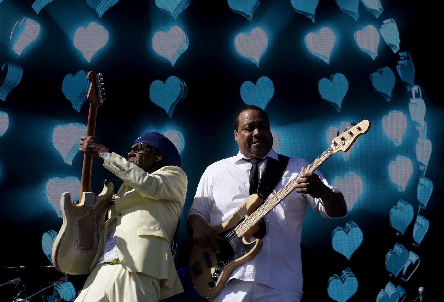 Nile Rodgers, left, and bassist Jerry Barnes perform with CHIC during the Coachella Music and Arts Festival in Indio on April 14.
