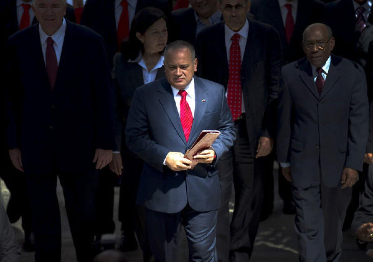Venezuelan National Assembly President Diosdado Cabello arrives at the National Assembly in Caracas.