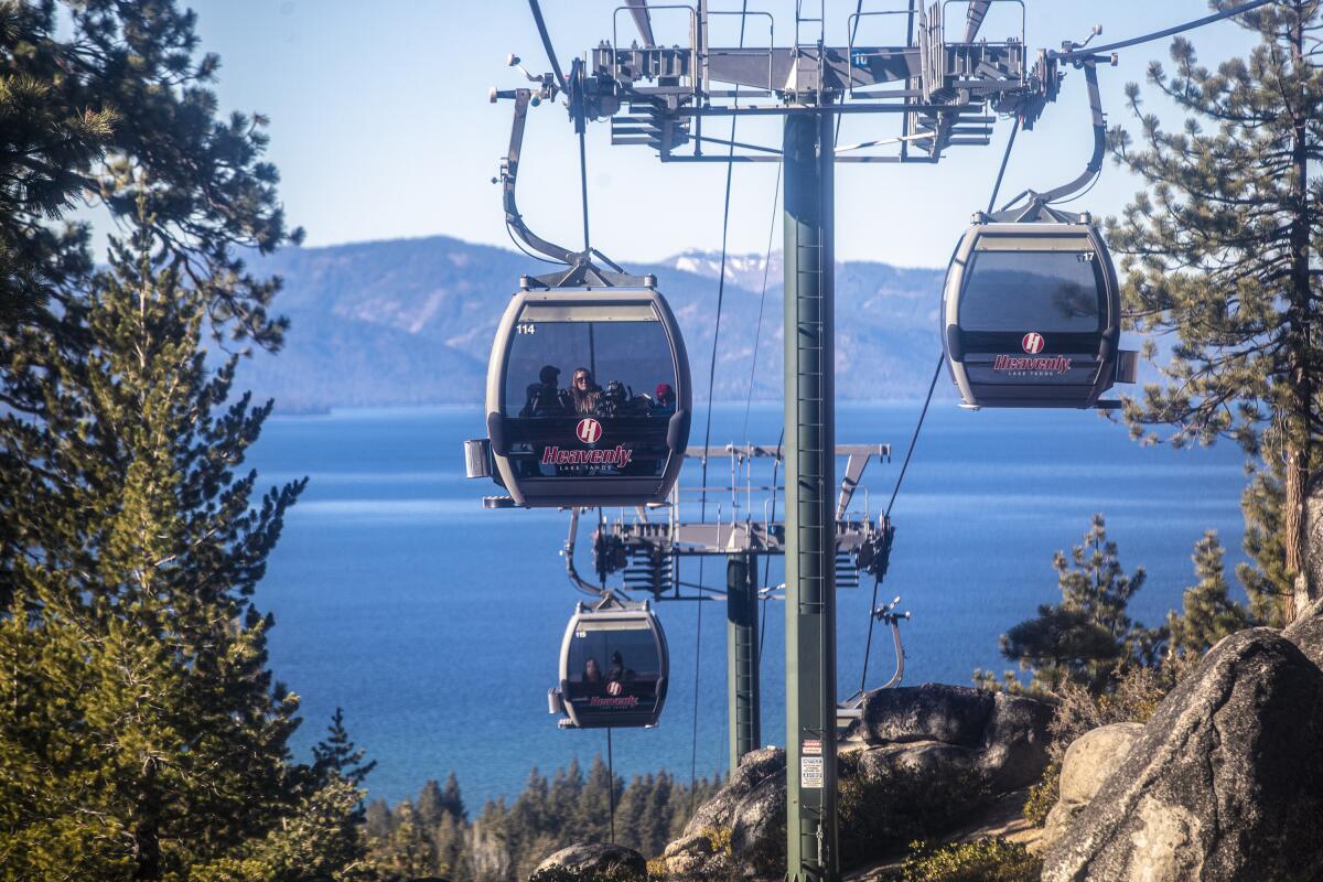 South Lake Tahoe, CA, Tuesday, November 23, 2021 - Visitors ride the gondola at Heavenly Ski Resort. (Robert Gauthier/Los Angeles Times)