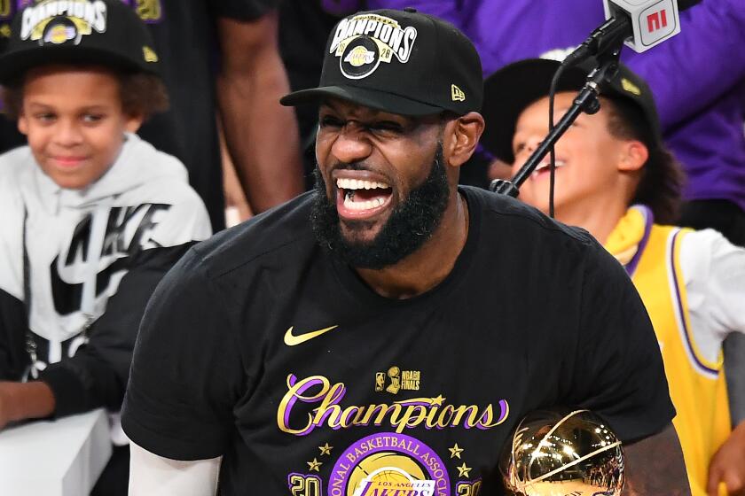 Lebron James celebrates after being named the NBA Finals MVP.