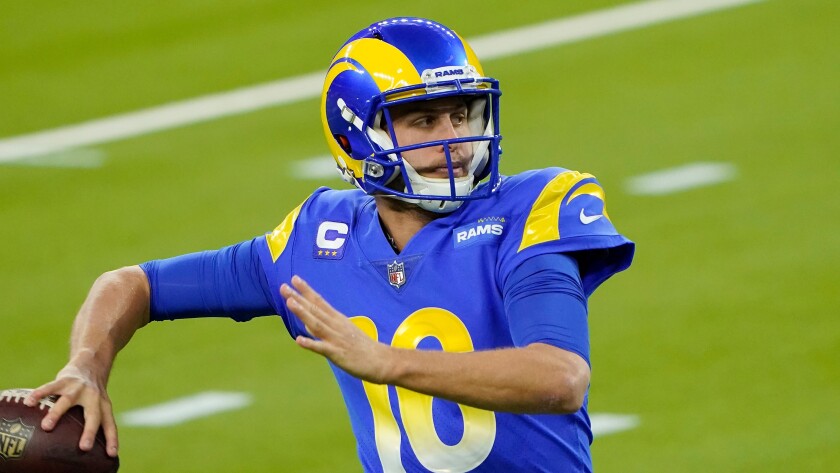 Los Angeles Rams quarterback Jared Goff throws against the New England Patriots on Dec. 10.