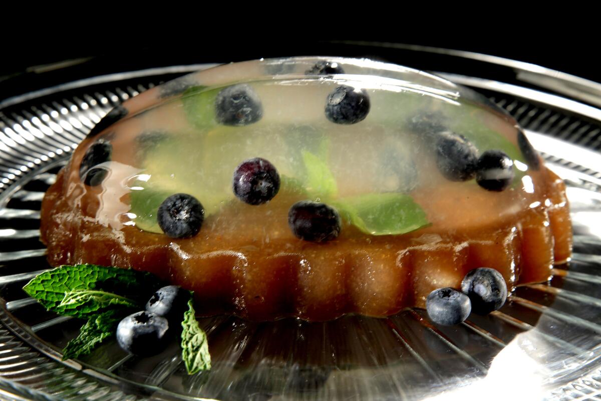 Blueberry gin and tonic gelatin.