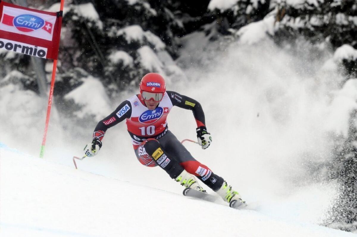 Bode Miller competes during the Audi FIS Alpine Ski World Cup men's downhill event.