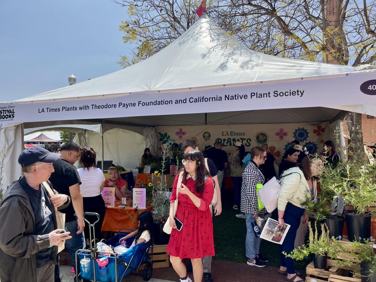 Festival of Books attendees crowding into the L.A. Times Plants booth.