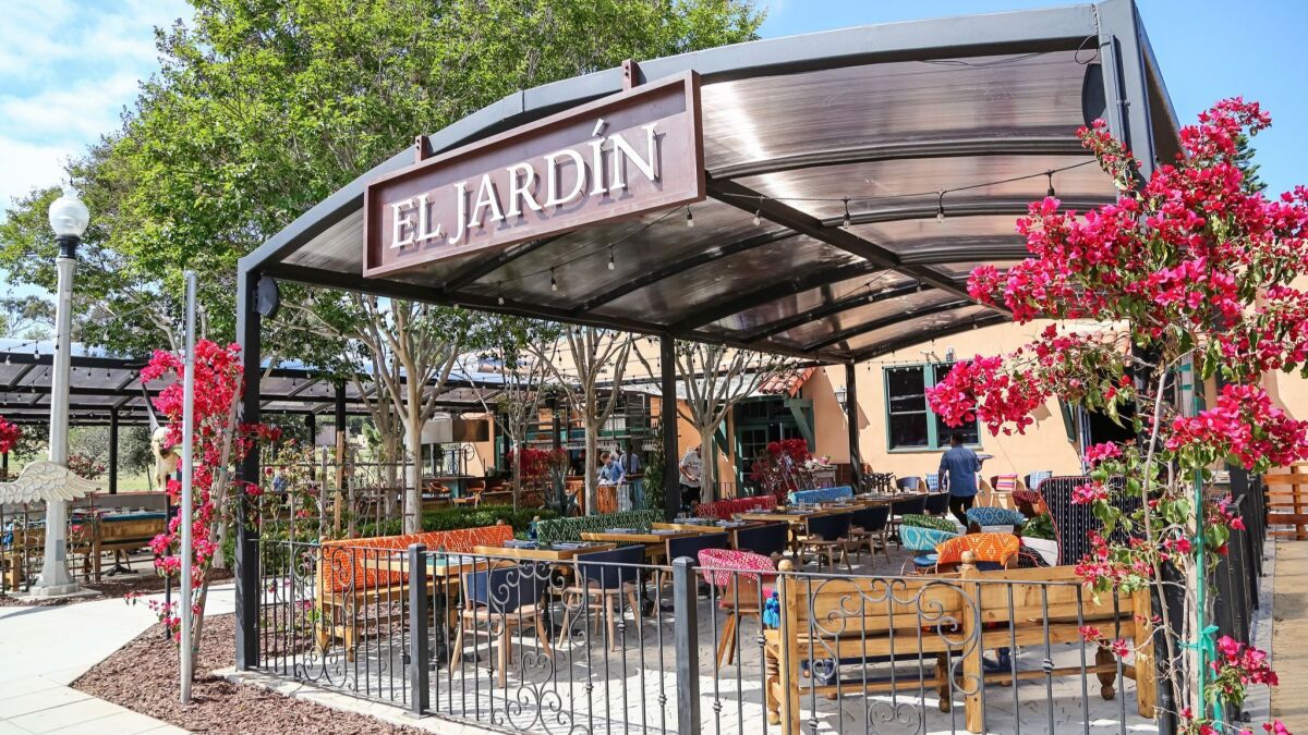 The dining patio at El Jardin restaurant at Liberty Station in San Diego.