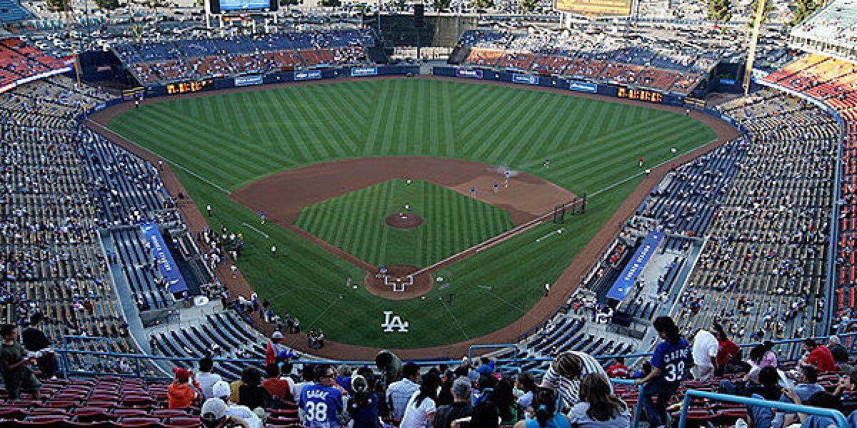 Fans watch a Dodgers game at Dodger Stadium.