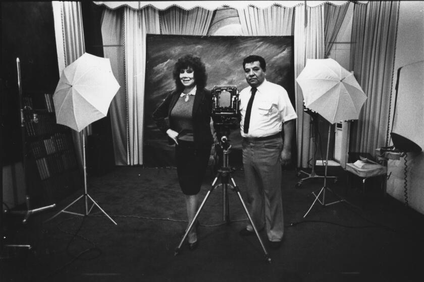 Images from the Los Angeles Times 1984 Pulitzer Prize Award for Public Service, "Latinos", a 27-part series on Southern California's latino community and culture in the early 1980s. L-R: Irene Calvillo and Richard Velor, portrait photographers in Boyle Heights, CA. Together they worked to help local gang members. (Los Angeles Times / Jose Galvez)