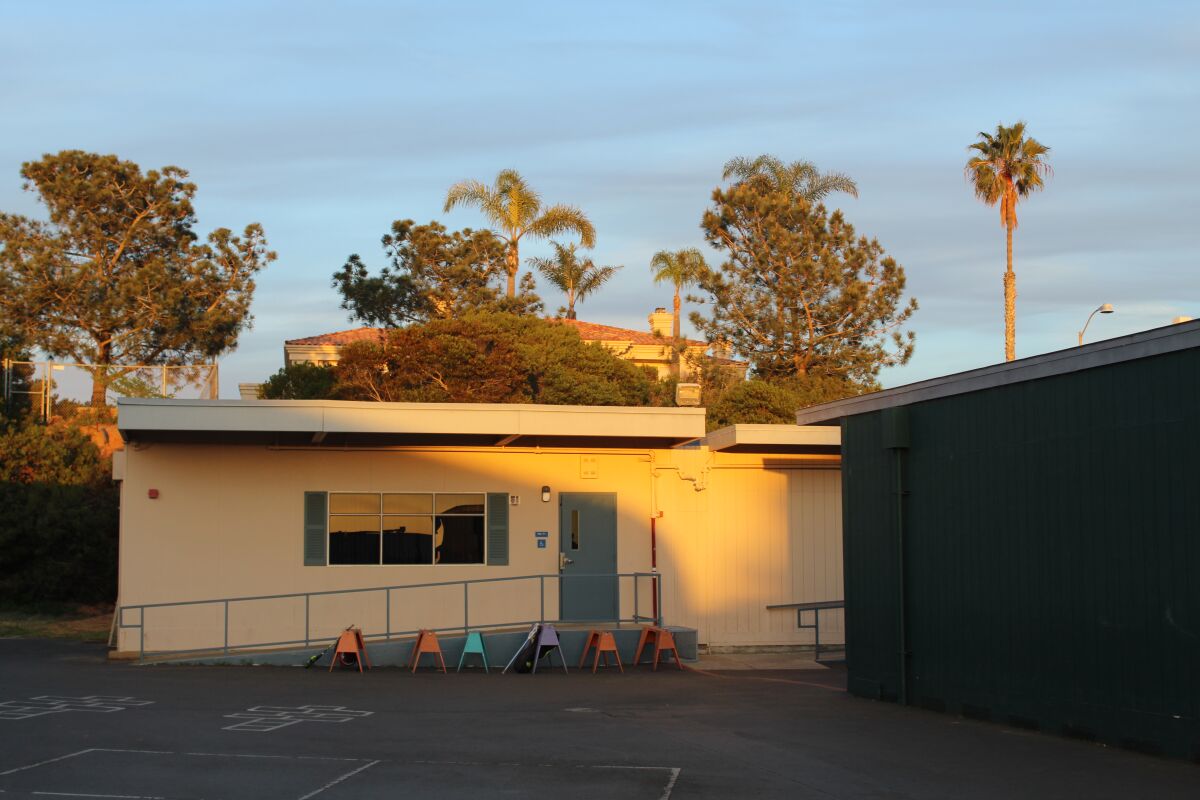 Del Mar Heights' aging portable classrooms will be replaced in next year's campus rebuild. The students will attend off-campus for one-year.